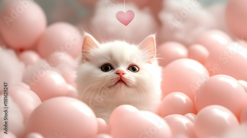 White Kitten Plays with Pin...