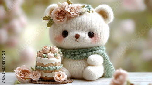 Cute Knitted Bear Celebrate...