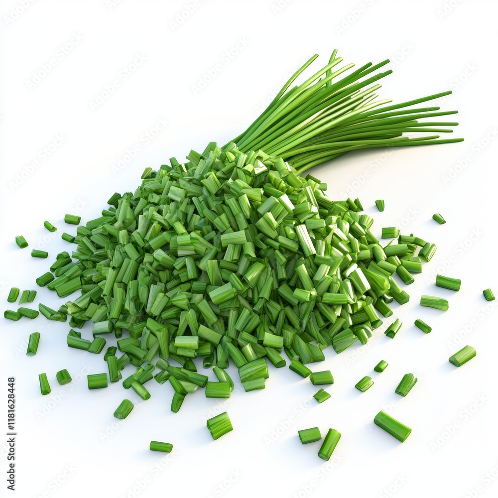 Freshly Chopped Green Chives on White Background for Culinary and Cooking Use in Food Photography Freshly Chopped Green Chives on White Background for Culinary and Cooking Use in Food Photography