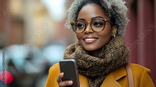Woman Checks Phone, Smiles ...