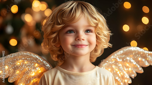 Child Smiles with Angelic W...