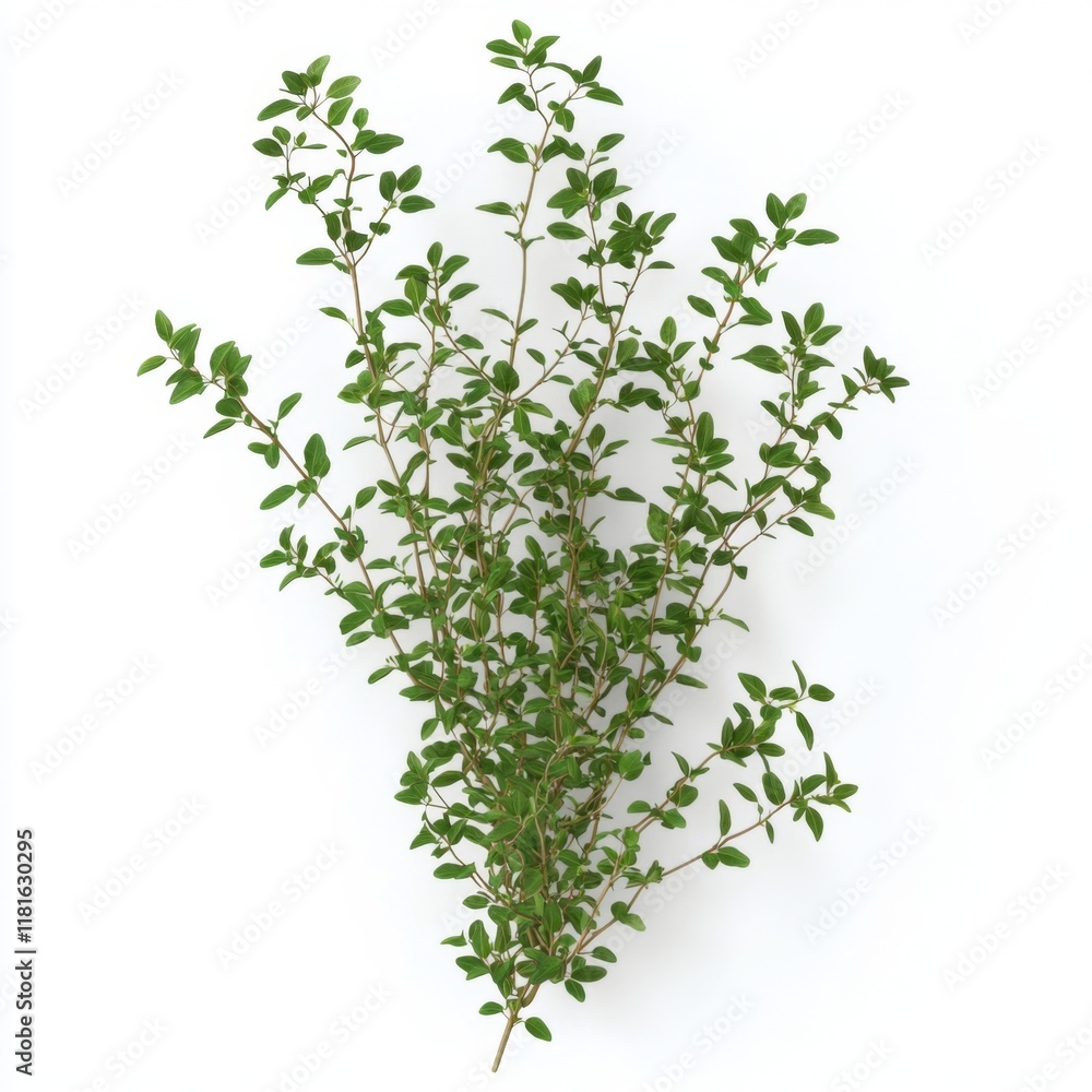 Fresh Green Herb Branch with Delicate Leaves Isolated on White Background for Culinary and Botanical Uses Fresh Green Herb Branch with Delicate Leaves Isolated on White Background for Culinary and Botanical Uses