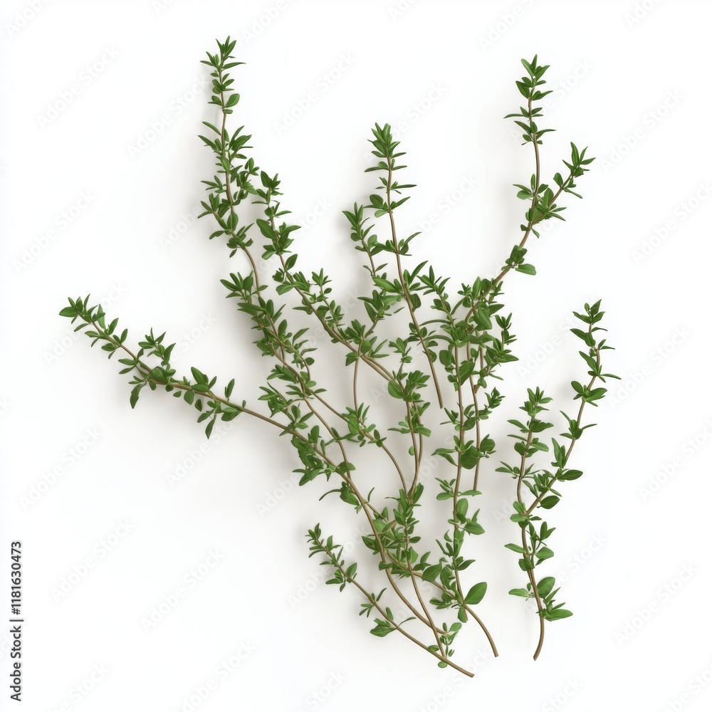 Fresh Thyme Herb with Lush Green Leaves on Neutral Background for Culinary and Aromatic Use Fresh Thyme Herb with Lush Green Leaves on Neutral Background for Culinary and Aromatic Use