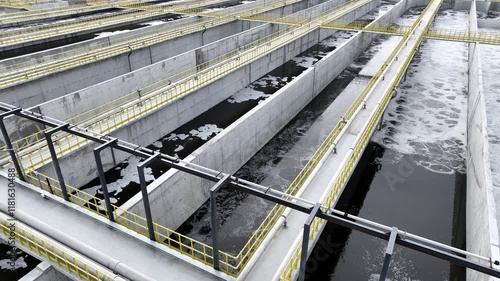 Pools in the wastewater treatment plant - water treatment plant drone footage