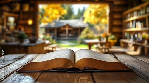 Open Book Lies on Table in ...
