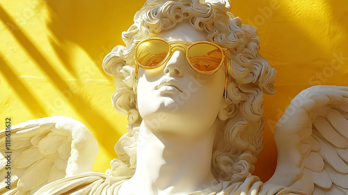 White Statue Wears Gold Sun...