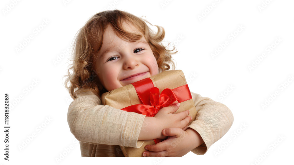 Joyful Smiling Child Embracing a Wrapped Gift for Special Occasions Joyful Smiling Child Embracing a Wrapped Gift for Special Occasions