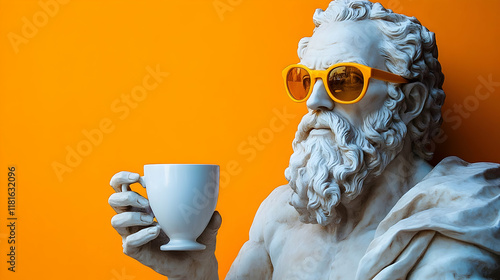 Statue Sips Tea: Sculpture,...