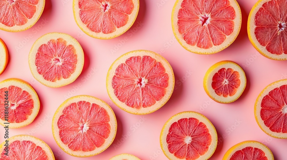 Fresh Pink Grapefruit Slices on a Colorful Background for a Vibrant Cooking Theme Fresh Pink Grapefruit Slices on a Colorful Background for a Vibrant Cooking Theme