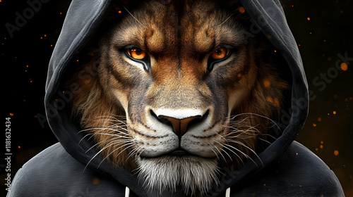 Lion Wears Hoodie: Majestic...