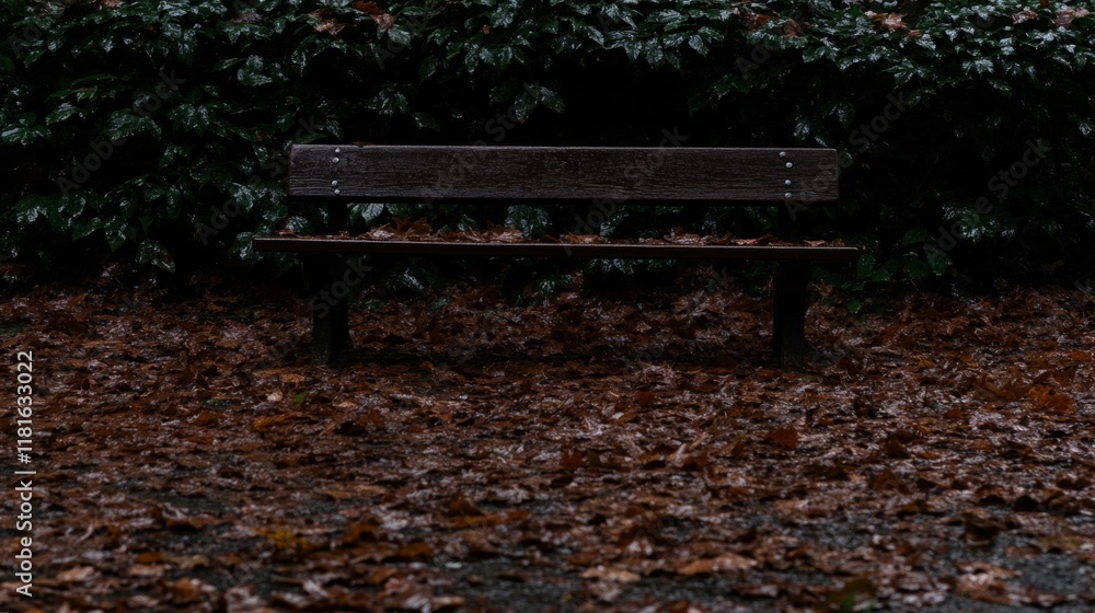Autumnal Park Bench Solitude Amidst Fallen Leaves Autumnal Park Bench Solitude Amidst Fallen Leaves