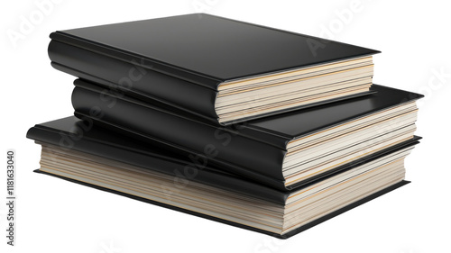 Stack of Black Books on Transparent Background for Creative Projects
