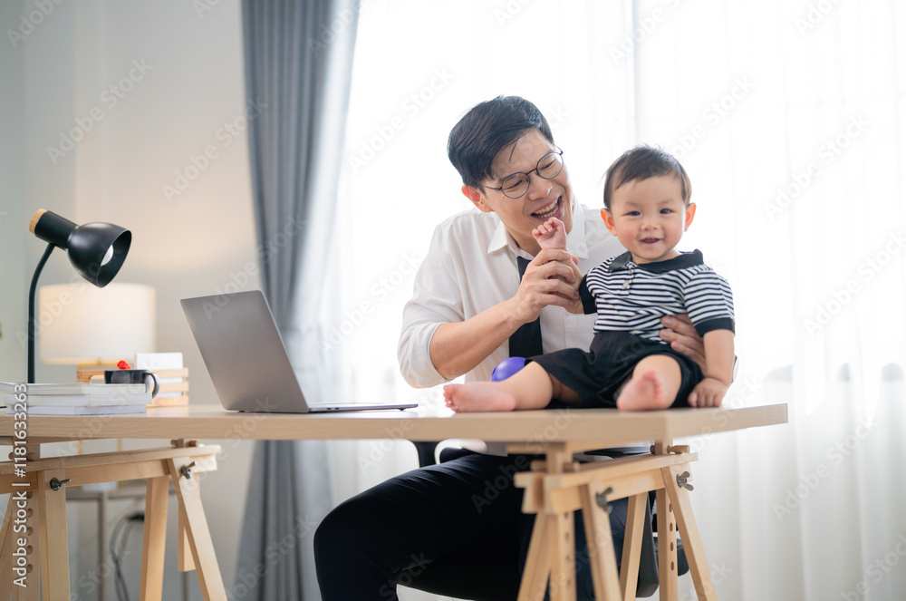 Joyful interaction between a grandfather and his grandson during a playful moment at home Joyful interaction between a grandfather and his grandson during a playful moment at home