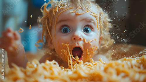 Baby Eats Spaghetti Messily...