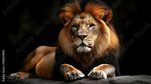 Majestic Lion Rests Calmly ...