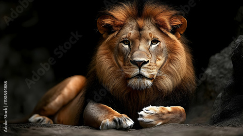 Majestic Lion Rests Peacefu...