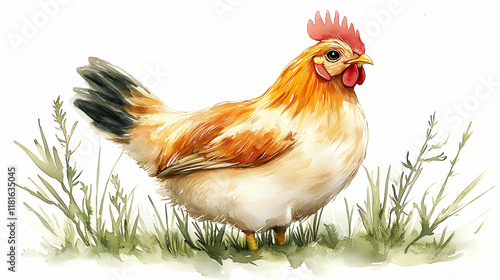 Hen Stands Gracefully in Gr...