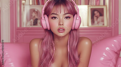 Woman Listens to Music: Pin...