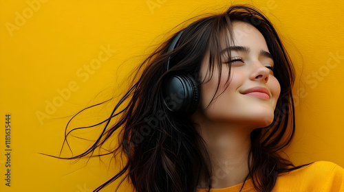 Woman Enjoys Music with Hea...