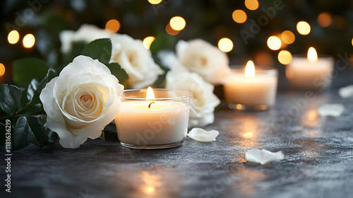 White Roses Glow with Candl...