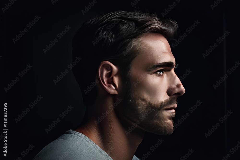 profile view shows the man from the side highlighting his facial