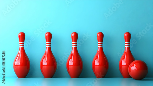 Red Bowling Pins and Ball S...
