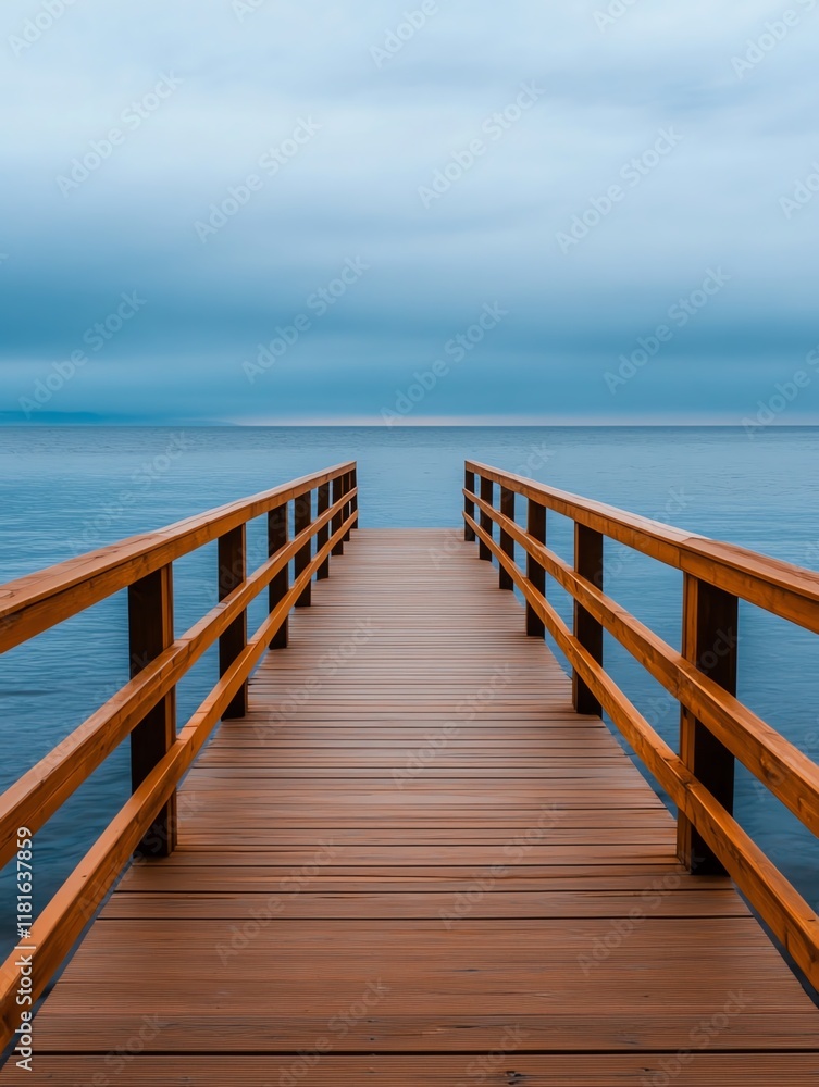Fototapeta premium Serene wooden pier extending into calm waters.