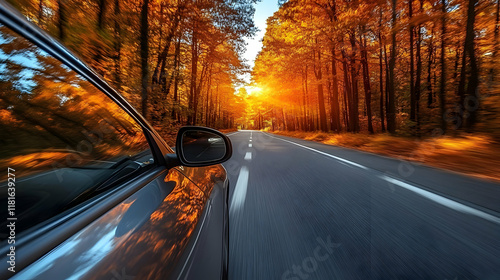 Car Drives Through Autumn F...