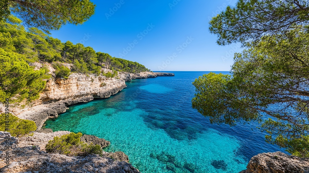 Fototapeta premium Stunning coastal view with clear blue water.