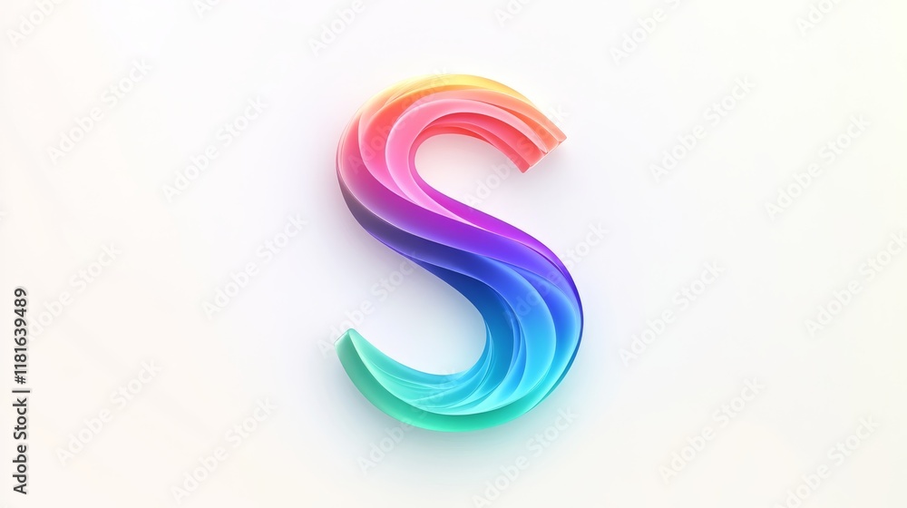 The letter S logo is made of colorful gradient lines, with white background and simple design style. It features an abstract art painting style, flowing curves, three-dimensional shape, blue-green col The letter S logo is made of colorful gradient lines, with white background and simple design style. It features an abstract art painting style, flowing curves, three-dimensional shape, blue-green col