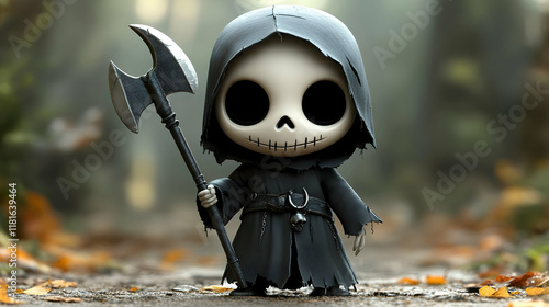 Grim Reaper Figure Holds Ax...