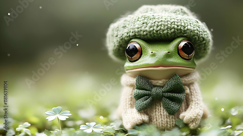 Frog Wears Knitted Hat and ...