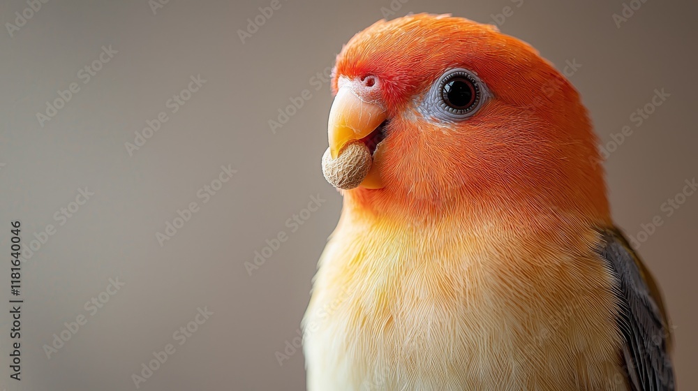 Obraz premium Close-up of a vibrant lovebird with a seed