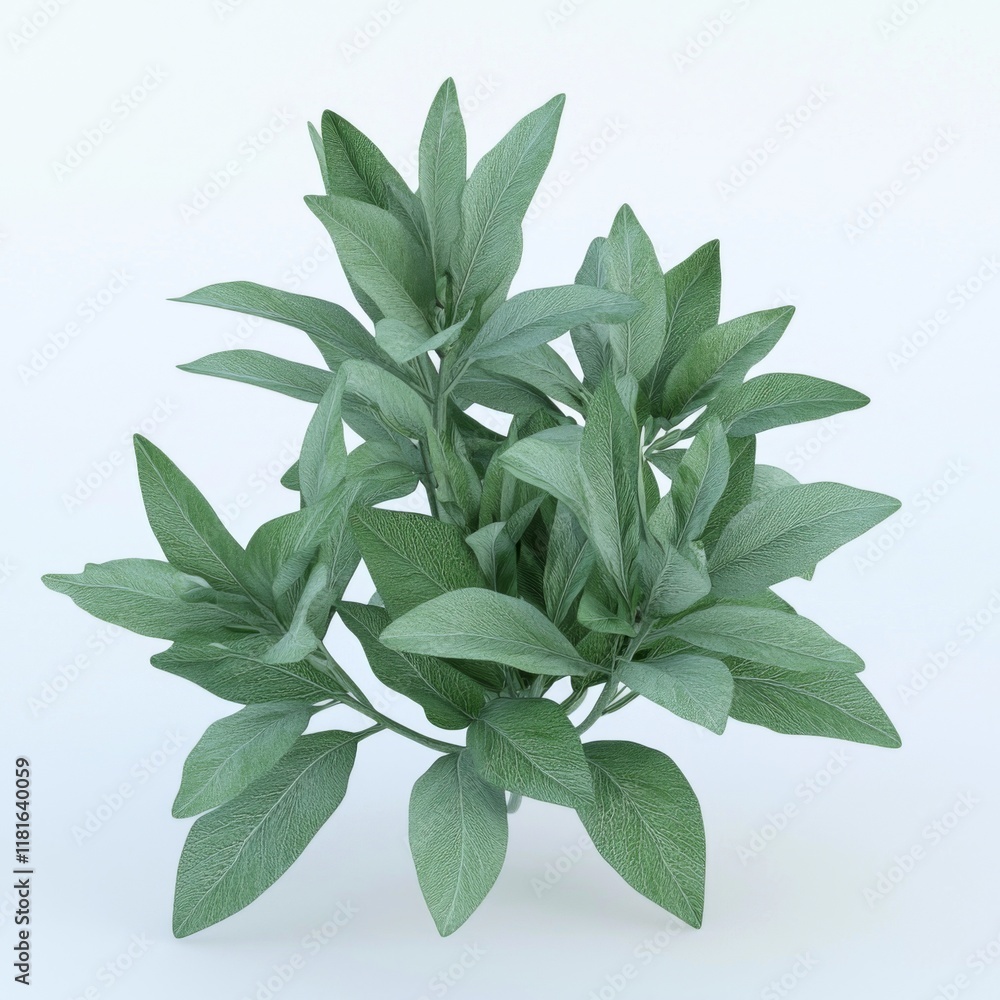 Lush Green Sage Plant on Light Background Ideal for Culinary and Herbal Themes in Stock Photography Lush Green Sage Plant on Light Background Ideal for Culinary and Herbal Themes in Stock Photography