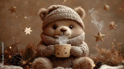 Wallpaper Mural Cozy Bear Sipping Hot Cocoa, Winter Wonderland, Christmas Magic, Holiday Cheer Torontodigital.ca