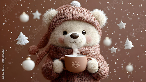 Cute Bear Sips Hot Cocoa on...
