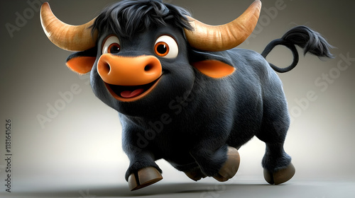 Cartoon Bull Runs Happily: ...