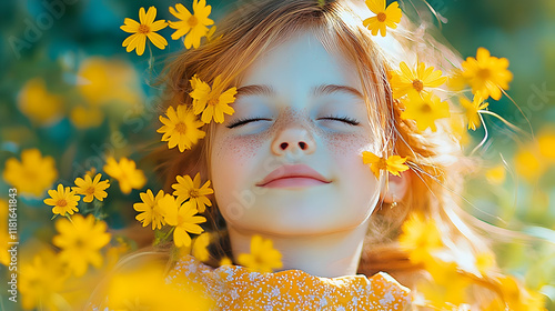 Girl Dreams in Yellow Flowe...
