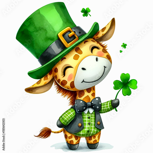 Wallpaper Mural Watercolor Clipart of a funny Saint Patrick giraffe, isolated on a white background Torontodigital.ca