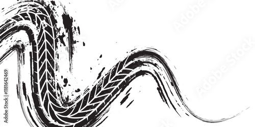 Grunge tire track, wheel braking marks. Truck, car or motorcycle tread pattern silhouette. Auto race, motorsport, speed racing design element. eps 10