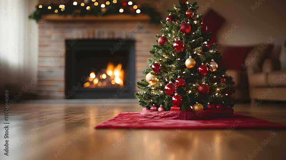 Christmas Tree Decorates Fireplace with Ornaments, Lights, and Gifts Beautifully Christmas Tree Decorates Fireplace with Ornaments, Lights, and Gifts Beautifully