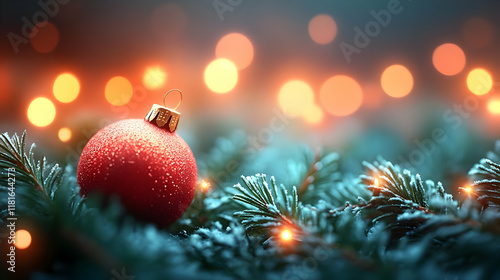 Red Ornament Glows on Frost...