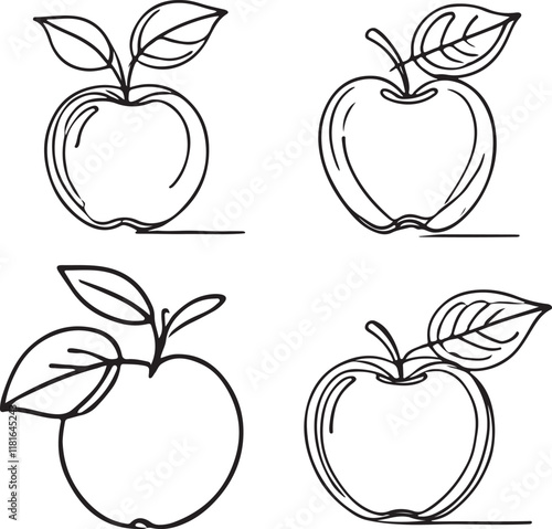 Apple Fruit in Line Drawing - Elegant Vector Art for Designers