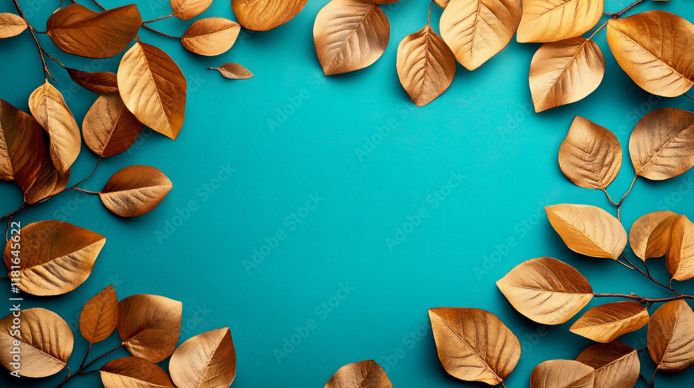 Frame made of autumn golden leaves on a blue background. Frame made of autumn golden leaves on a blue background.