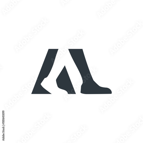 Foot letter A logo, black shilouete foot vector
