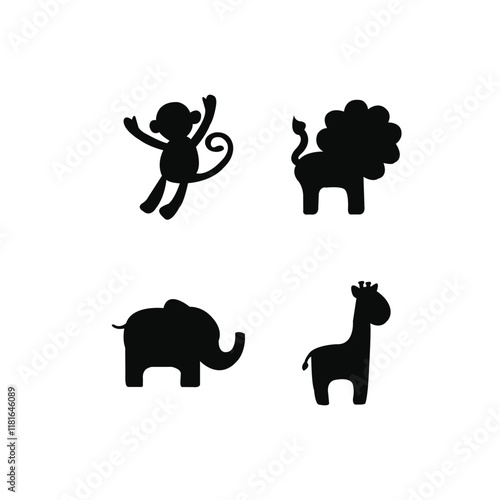 Silhouettes of animals isolated on white background.