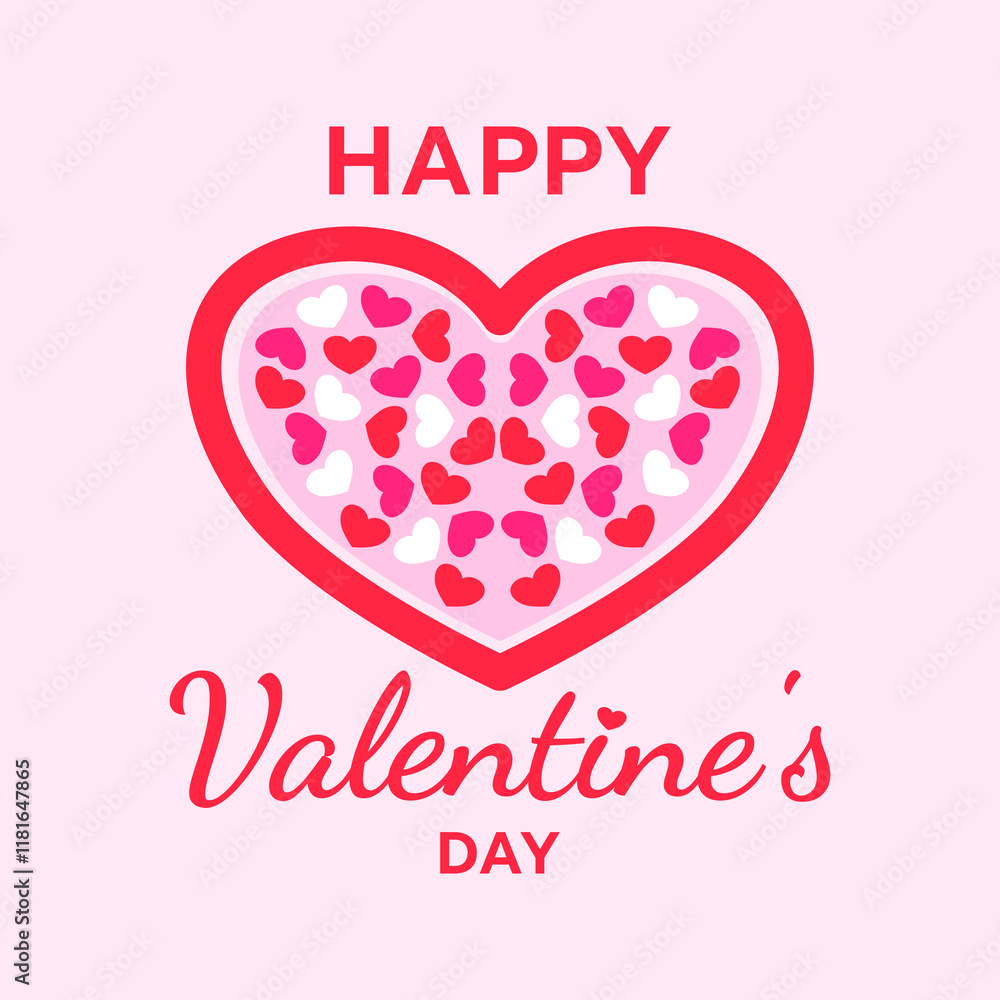 Happy valentine's day background with heart, flat line style on pink background Happy valentine's day background with heart, flat line style on pink background
