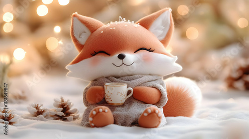 Cute Fox Enjoys Warm Drink ...
