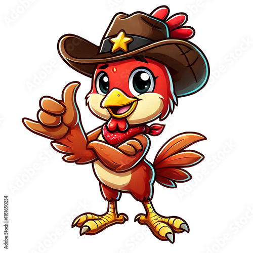 Cartoon Farm Character of a Cowboy Chicken