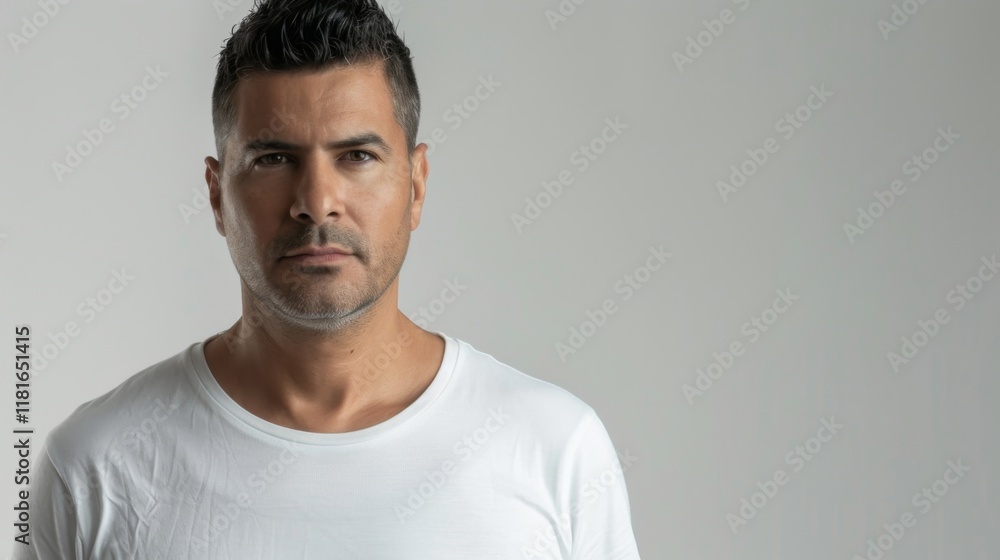 Portrait of a serious Hispanic man in white shirt for professional headshots, personal branding, and commercial use
Portrait of a serious Hispanic man in white shirt for professional headshots, personal branding, and commercial use